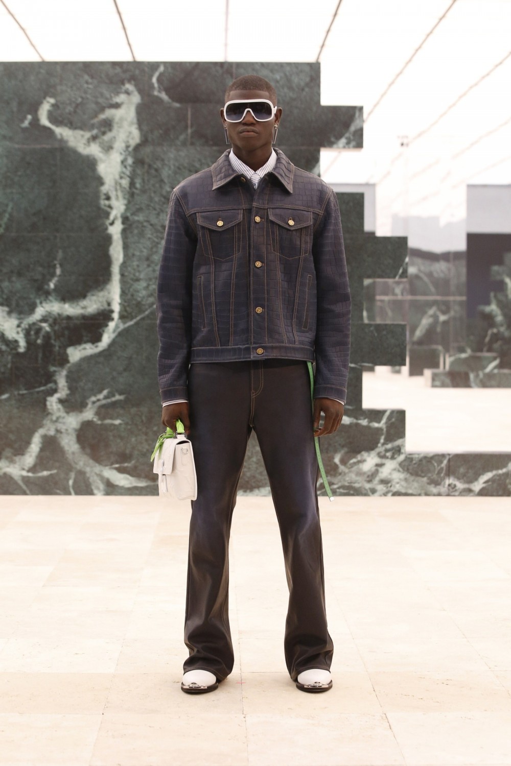 I loved the indigo leather alldenimesque look. It was such a highfashion take on the Canadian tuxedo.nbsp