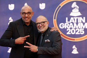 (L-R) Harvey Mason jr., CEO, Recording Academy, and Manuel Abud, CEO, Latin Recording Academy, attend the 26th Annual Latin Grammy Awards at the MGM Grand Garden Arena on November 13, 2025 in Las Vegas, Nevada.