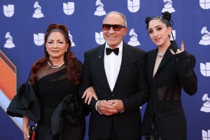 Cuban-US singer-songwriter Gloria Estefan, her husband pruducer Emilio Estefan and their daughter Emily Estefan attend the 26th Annual Latin Grammy Awards at the MGM Grand Garden Arena in Las Vegas, Nevada on November 13, 2025.