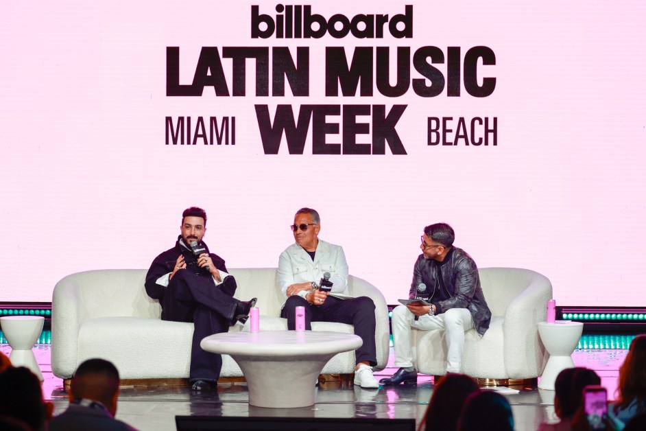 Luis Figueroa, Tito Nieves and Bryant Pino speak onstage at the Salsa Revival: Bridging Generations panel during Billboard Latin Music Week 2026 held at Faena Forum on October 19, 2026 in Miami Beach, Florida.
